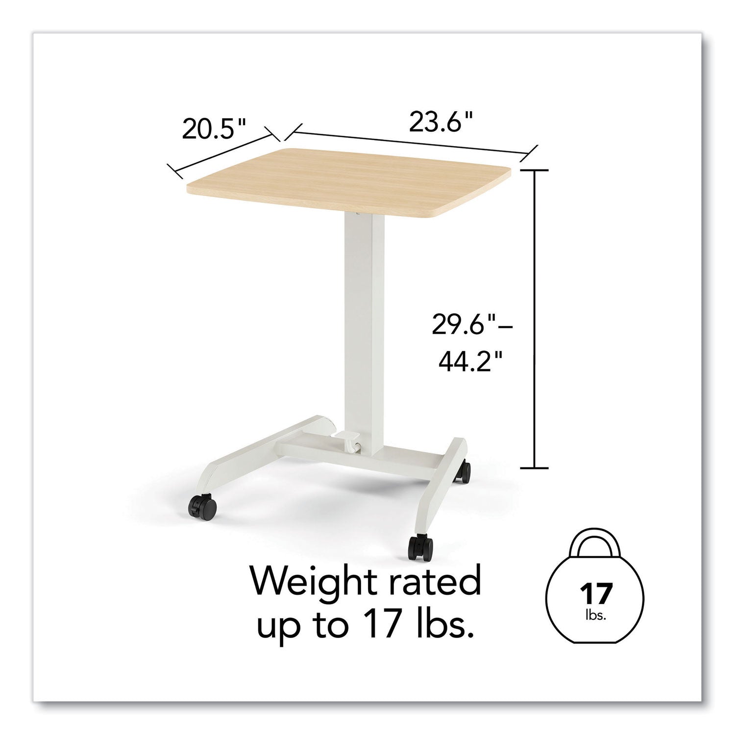 Union & Scale™ Essentials Sit-Stand Single-Column Mobile Workstation, 23.6" x 20.5" x 29.6" to 44.2", Natural Wood/Light Gray