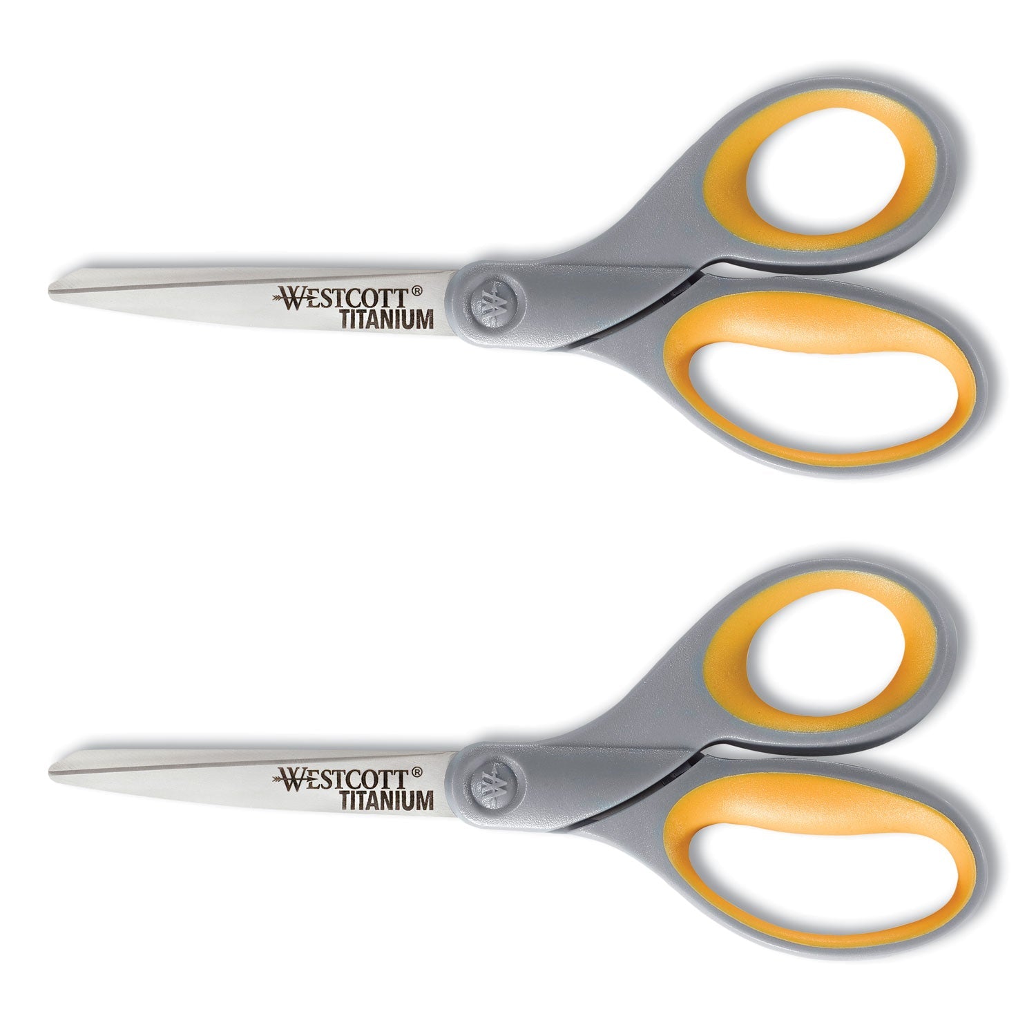 Westcott® Titanium Bonded Scissors, 8" Long, 3.5" Cut Length, Straight Gray/Yellow Handle, 2/Pack
