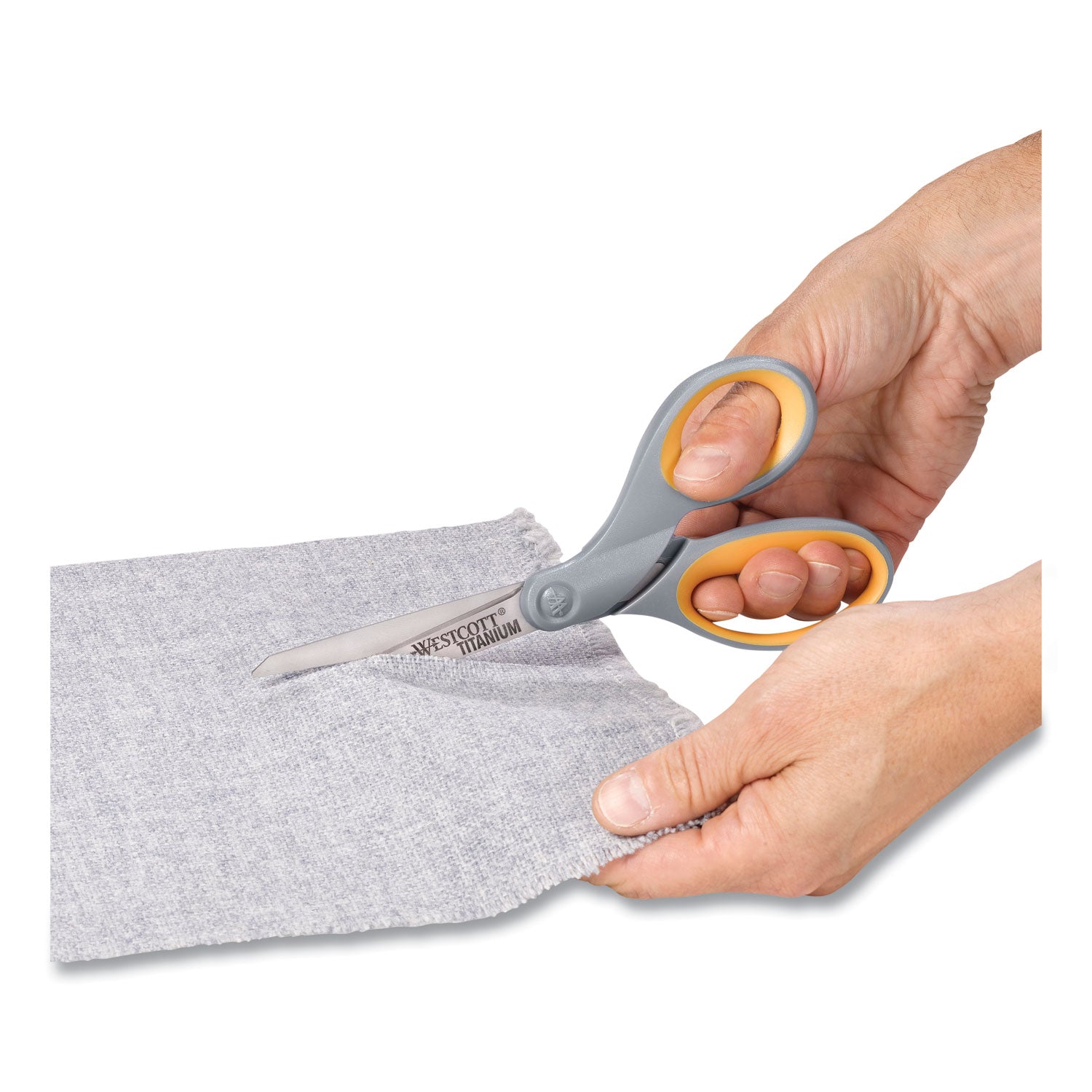 Westcott® Titanium Bonded Scissors, 7" Long, 3" Cut Length, Straight Gray/Yellow Handle