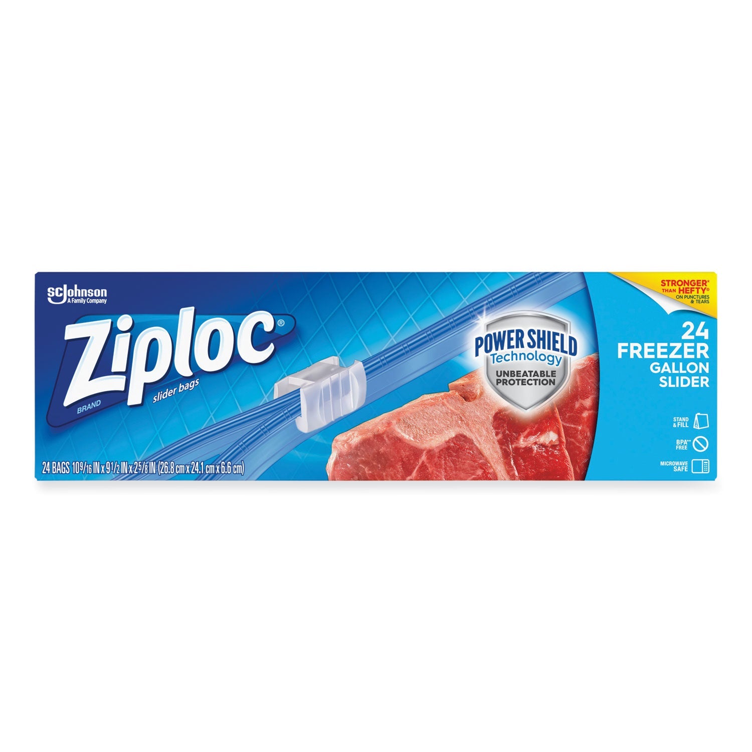 Ziploc® Slider Freezer Bags, 1 gal, 9.5" x 2.63" x 10.56", Clear, 24/Box