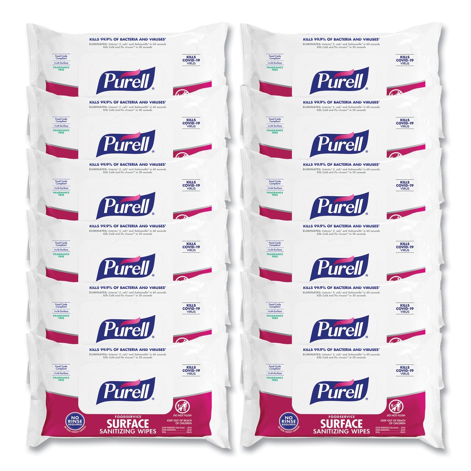 PURELL® Foodservice Surface Sanitizing Wipes, 1-Ply, 7.4 X 9, Fragrance-Free, White, 72/pouch, 12 Pouches/carton