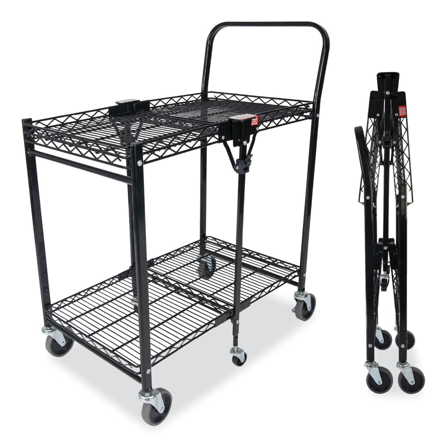 Bostitch® Stowaway Folding Carts, Metal, 2 Shelves, 250 lb Capacity, 29.63" x 37.25" x 18", Black - Bloom Skins