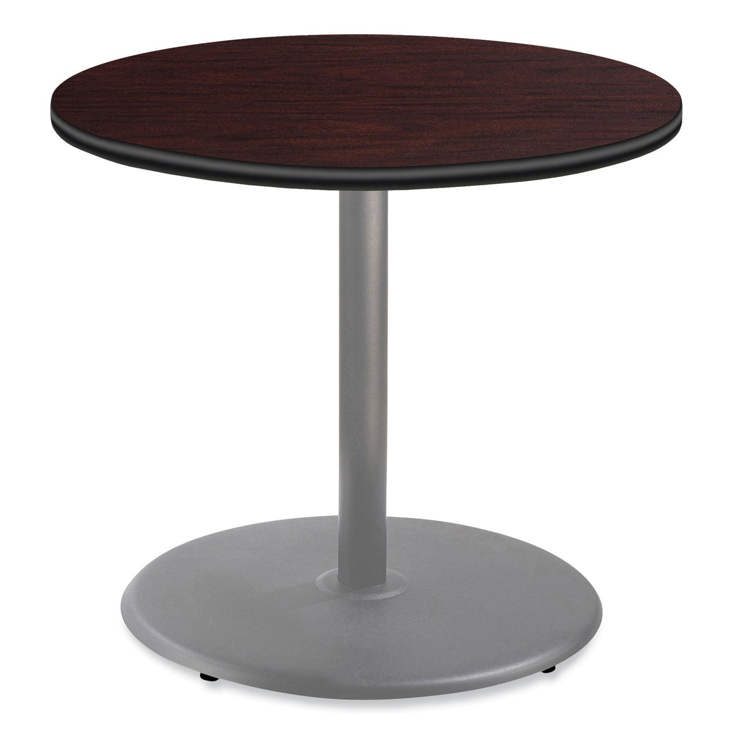 NPS® Cafe Table, 36" Diameter x 30h, Round Top/Base, Mahogany Top, Gray Base - Bloom Skins