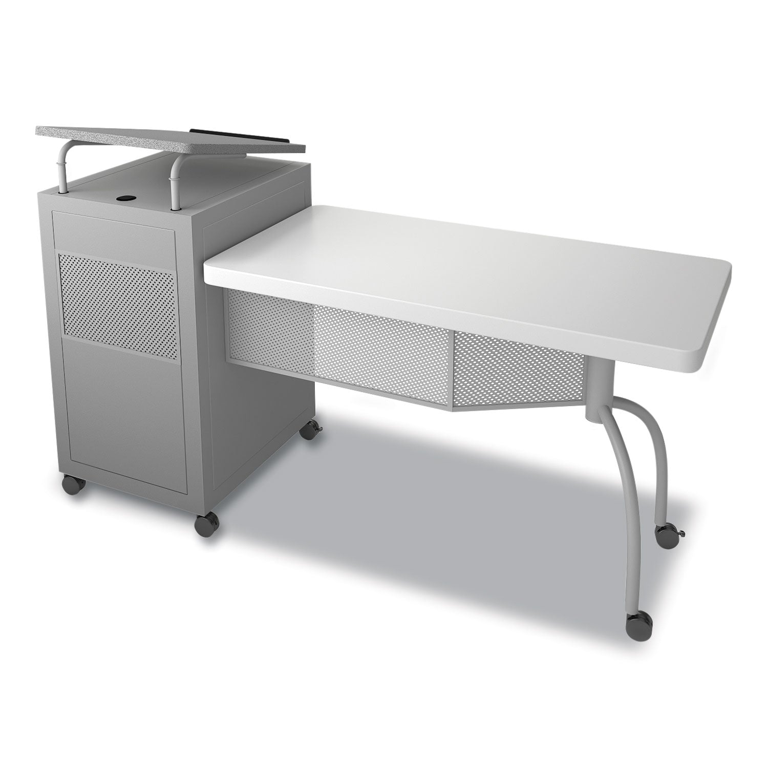Oklahoma Sound® Edupod Teacher's Desk and Lectern Combo, 24" x 68" x 45", Gray Hammer Tone