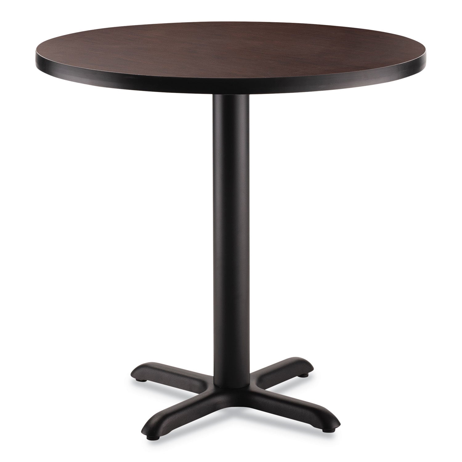NPS® Cafe Table, 36" Diameter x 30h, Round Top/X-Base, Mahogany Top, Black Base - Bloom Skins