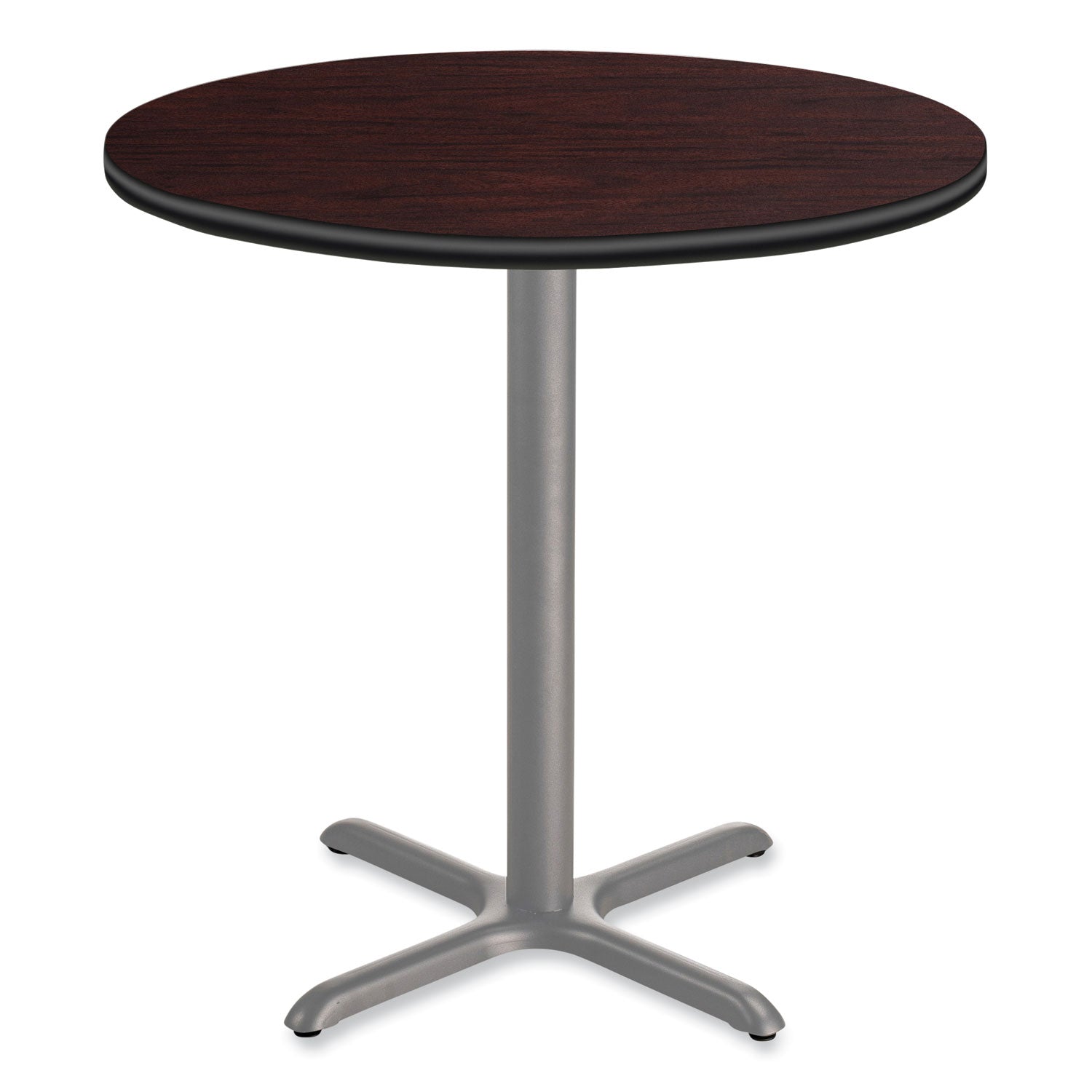 NPS® Cafe Table, 36" Diameter x 42h, Round Top/X-Base, Mahogany Top, Gray Base - Bloom Skins