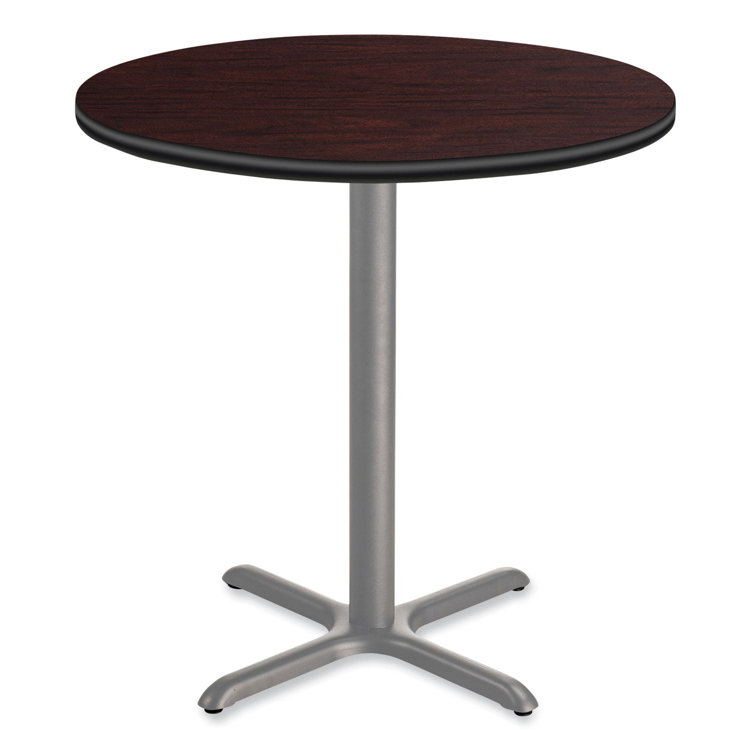 NPS® Cafe Table, 36" Diameter x 36h, Round Top/X-Base, Mahogany Top, Gray Base - Bloom Skins