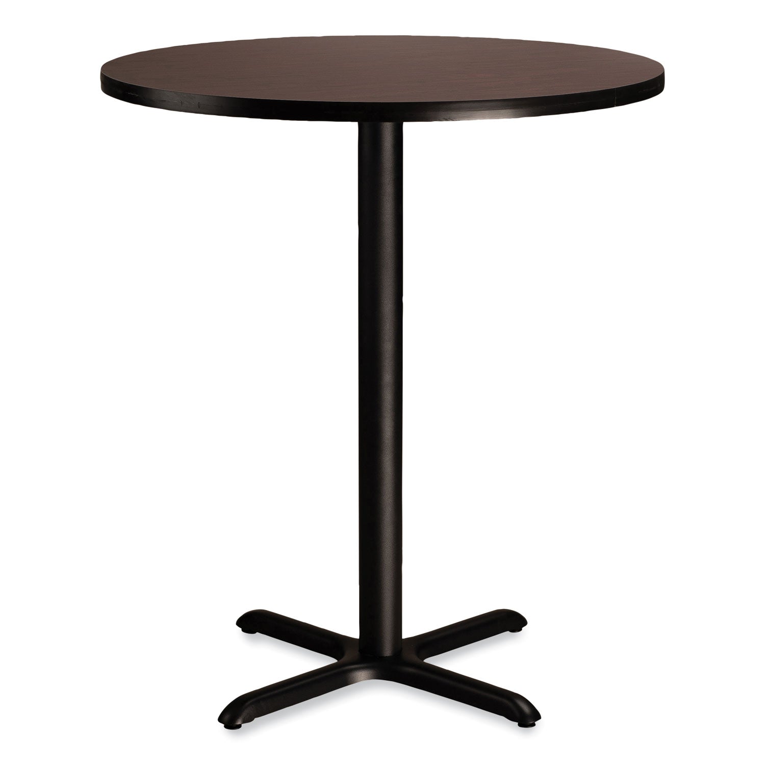 NPS® Cafe Table, 36" Diameter x 42h, Round Top/X-Base, Mahogany Top, Black Base - Bloom Skins