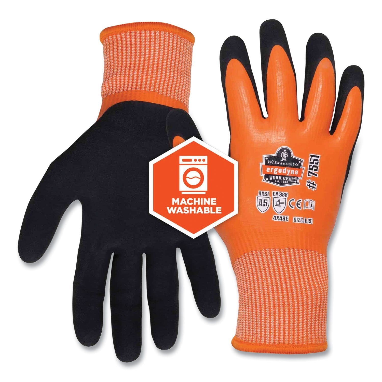 ergodyne® ProFlex 7551 ANSI A5 Coated Waterproof CR Gloves, Small, Orange, Pair - Bloom Skins