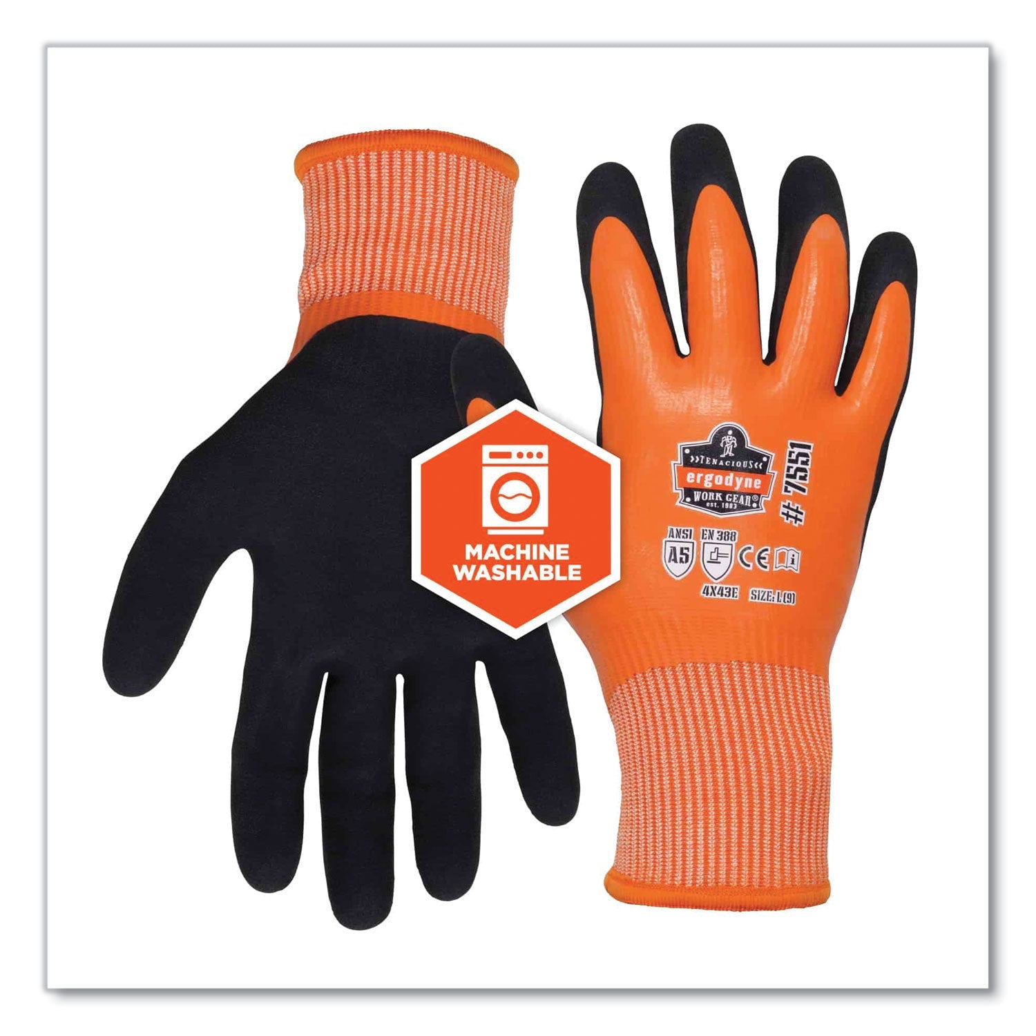 ergodyne® ProFlex 7551 ANSI A5 Coated Waterproof CR Gloves, Orange, 2X-Large, Pair - Bloom Skins