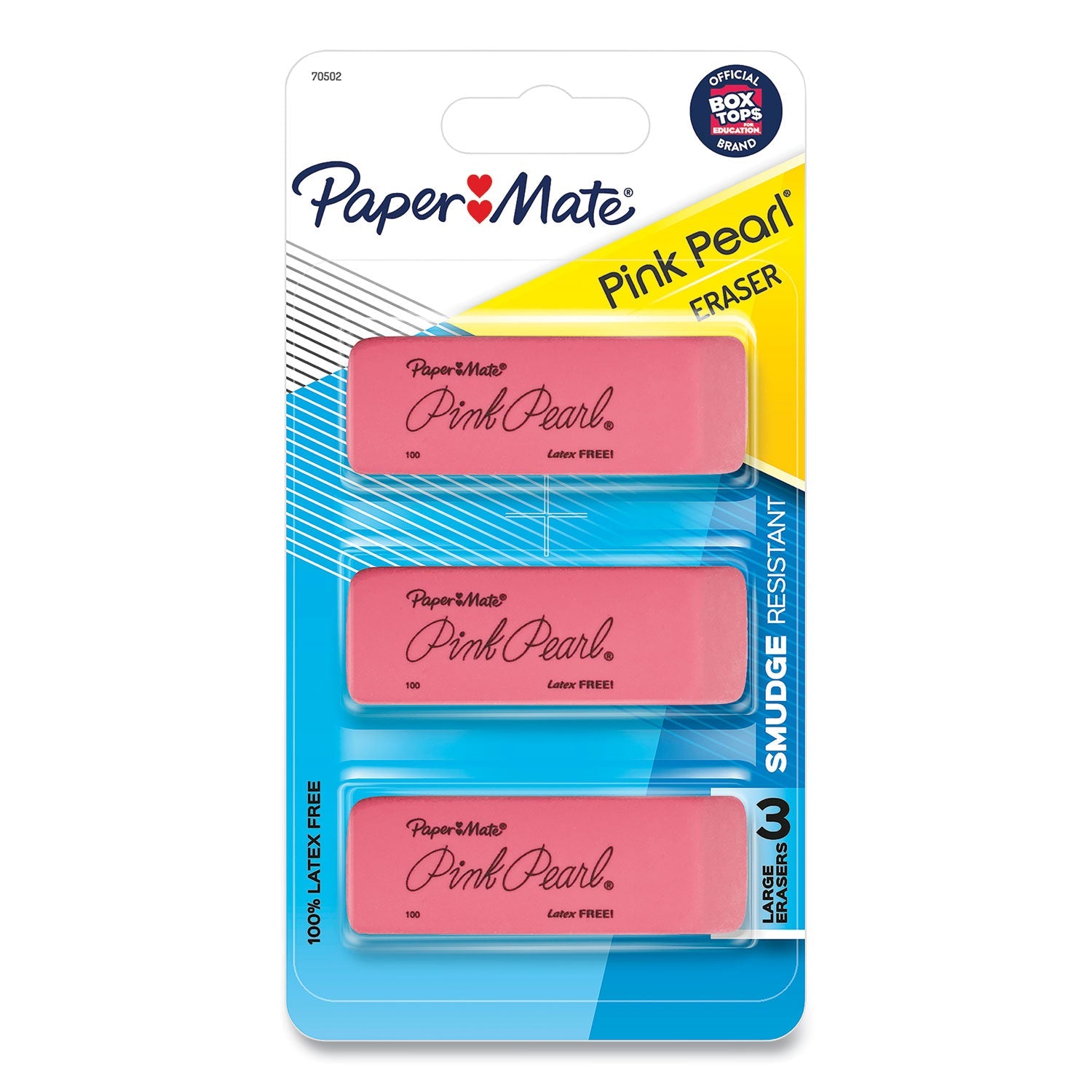 Paper Mate® Pink Pearl Eraser, For Pencil Marks, Rectangular Block, Medium, Pink, 3/pack
