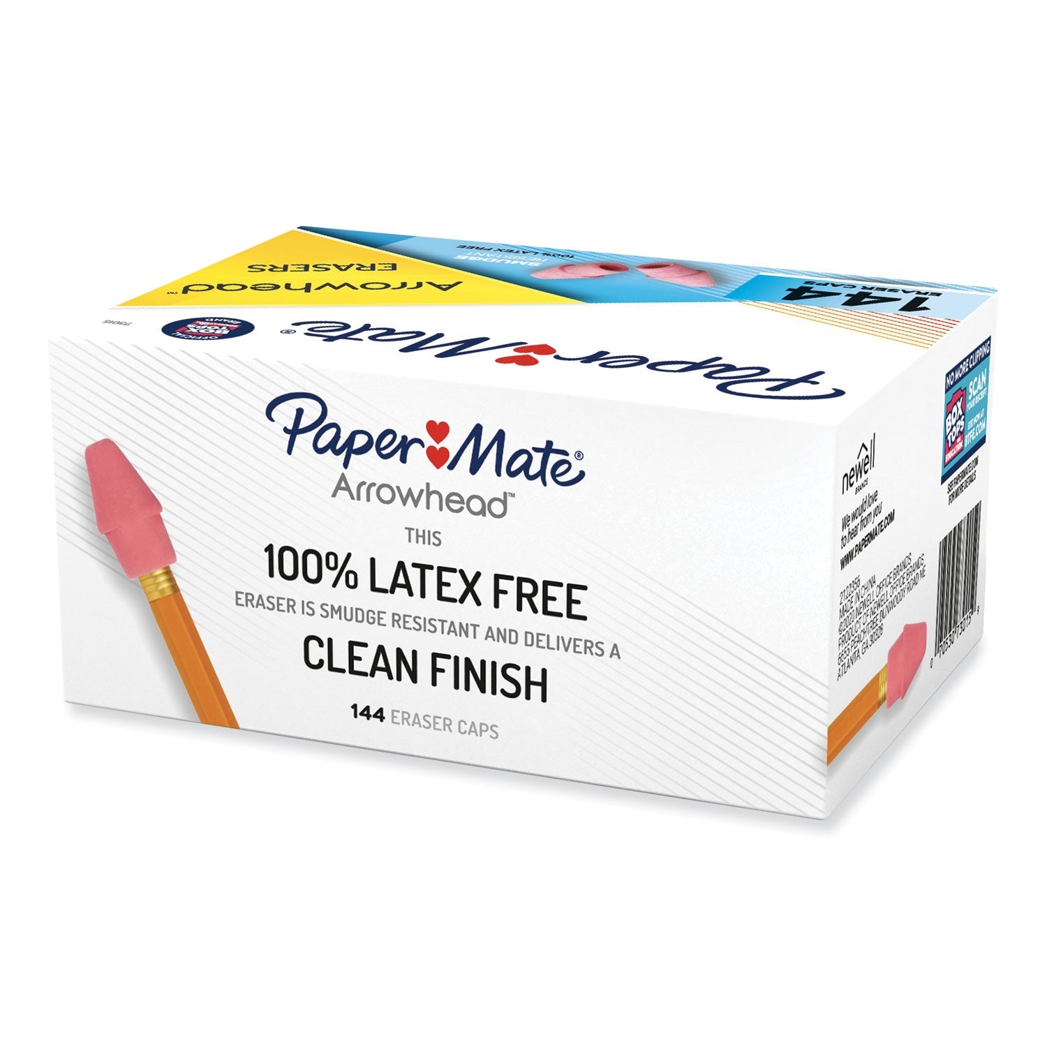 Paper Mate® Arrowhead Eraser Caps, For Pencil Marks, Pink, 144/box
