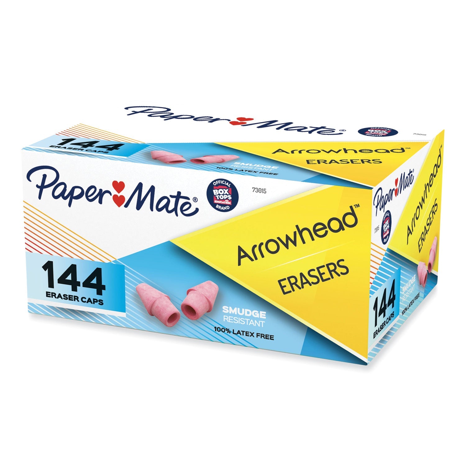Paper Mate® Arrowhead Eraser Caps, For Pencil Marks, Pink, 144/box