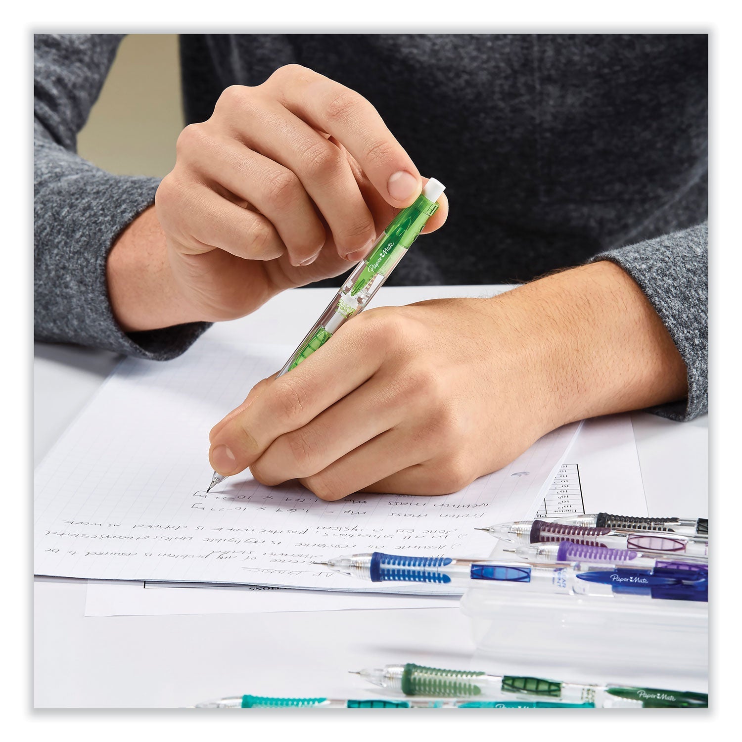 Paper Mate® Clear Point Mechanical Pencils with Tube of Lead/Erasers, 0.9 mm, HB (#2), Black Lead, Assorted Barrel Colors, 2/Pack