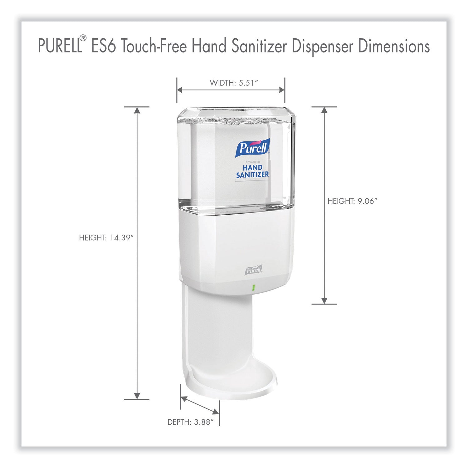 PURELL® Es6 Touch Free Hand Sanitizer Dispenser, 1,200 Ml, 5.25 X 8.56 X 12.13, White