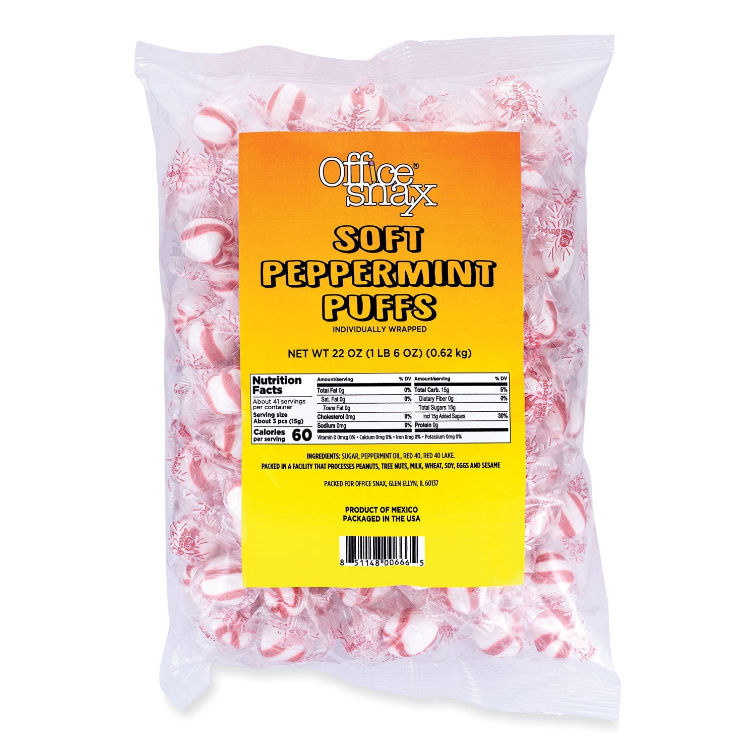 Office Snax® Candy Assortments, Soft Peppermint Puffs, 22 oz Bag