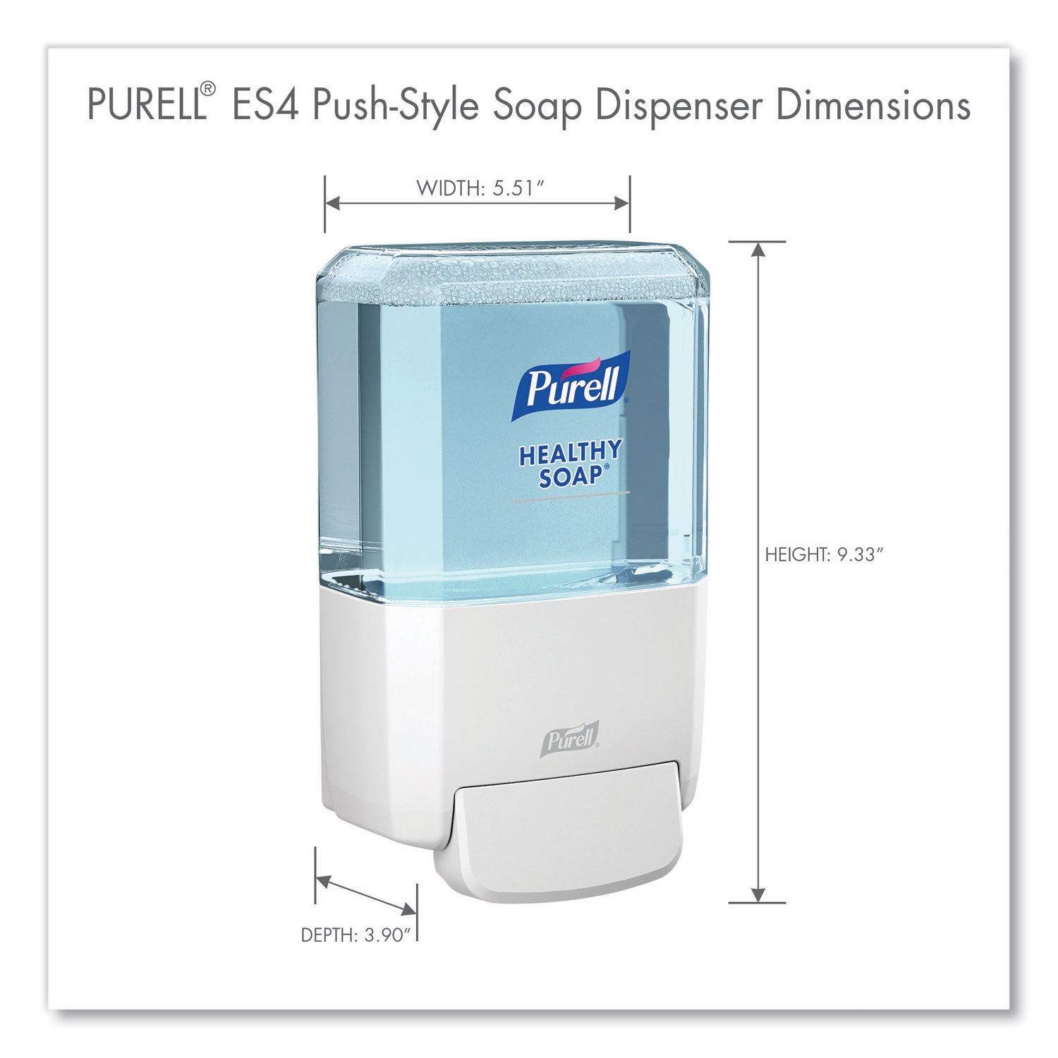 PURELL® Es4 Soap Push-Style Dispenser, 1,200 Ml, 4.88 X 8.8 X 11.38, White