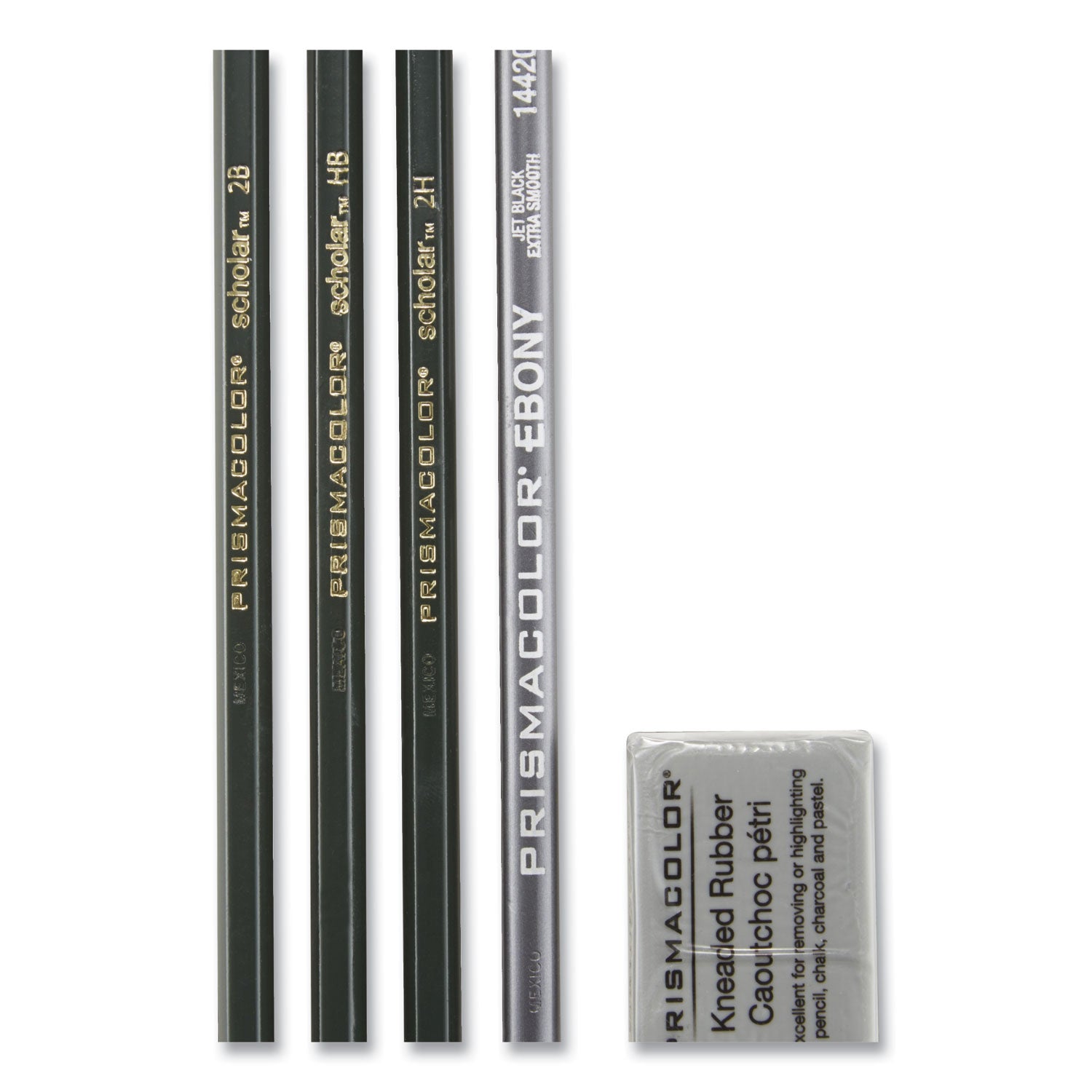 Prismacolor® Scholar Graphite Pencil Set, 2 Mm, Assorted Lead Hardness Ratings, Black Lead, Dark Green Barrel, 4/set