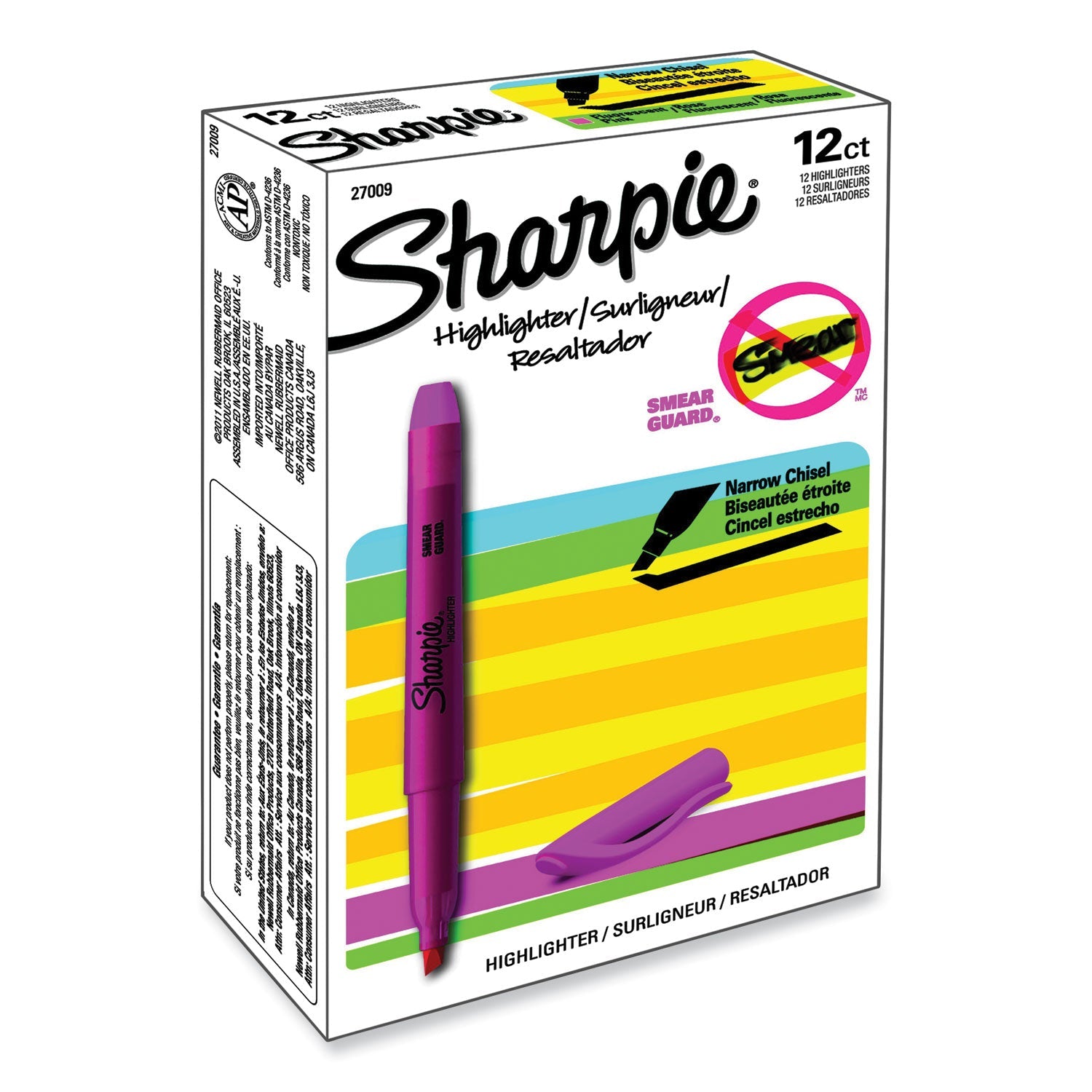 Sharpie® Pocket Style Highlighters, Fluorescent Pink Ink, Chisel Tip, Pink Barrel, Dozen