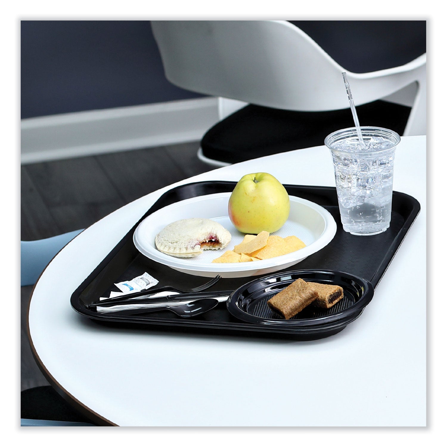 Boardwalk® Six-Piece Cutlery Kit, Mediumweight, Fork/Knife/Napkin/Pepper/Salt/Spoon, Plastic, Black, 250/Carton