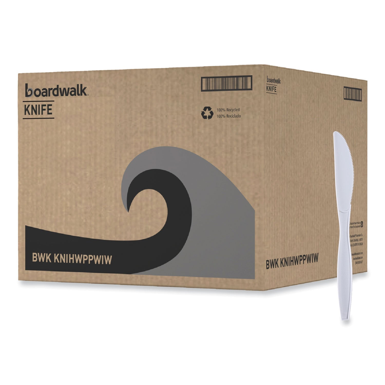 Boardwalk® Heavyweight Wrapped Polypropylene Cutlery, Knife, Plastic, White, 1,000/Carton