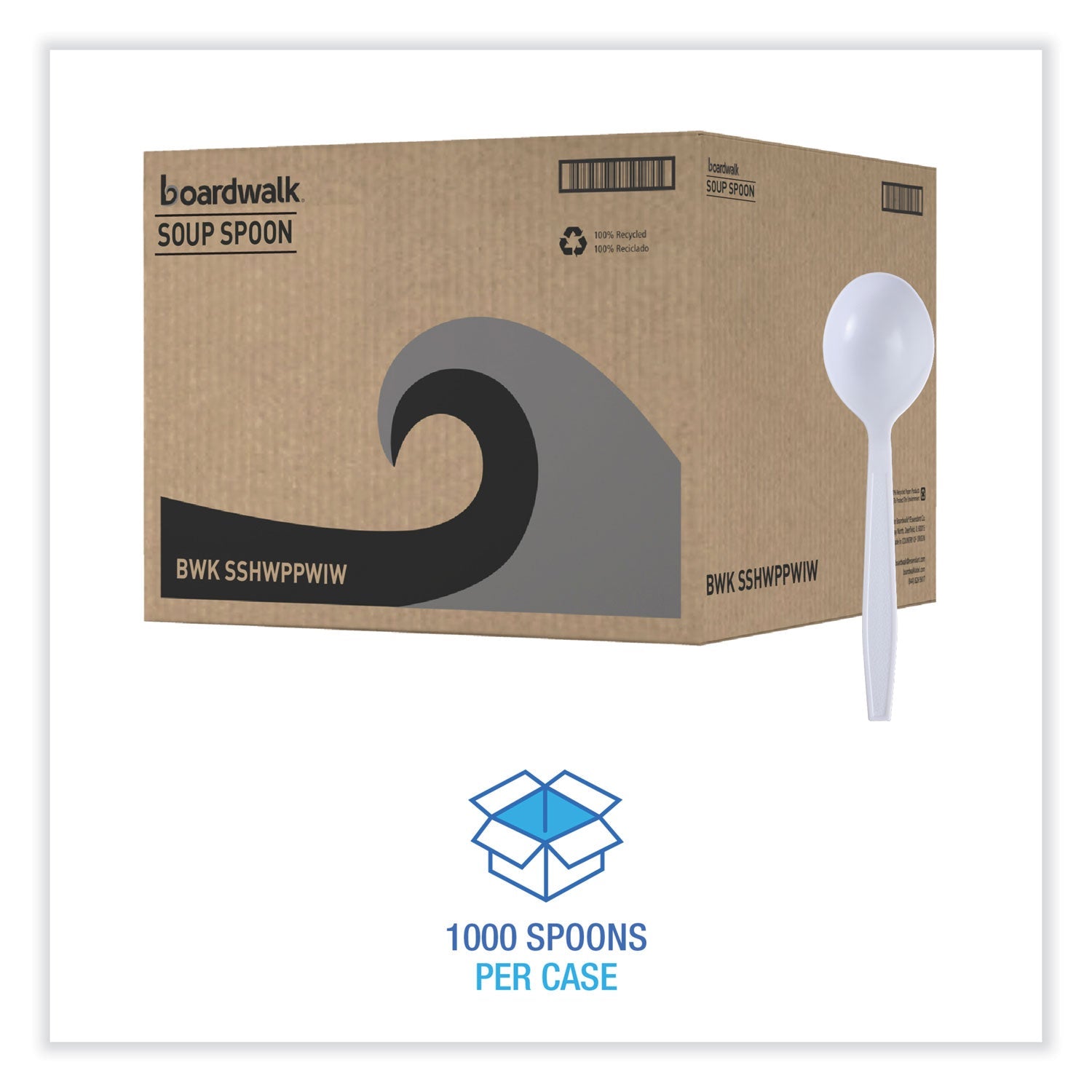 Boardwalk® Heavyweight Wrapped Polypropylene Cutlery, Soup Spoon, Plastic, White, 1,000/Carton
