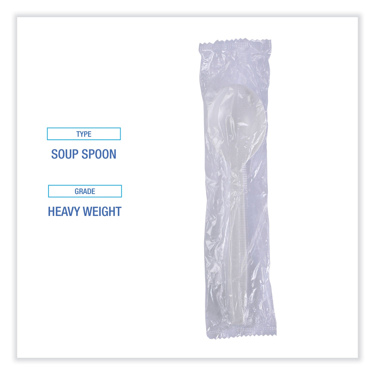 Boardwalk® Heavyweight Wrapped Polypropylene Cutlery, Soup Spoon, Plastic, White, 1,000/Carton