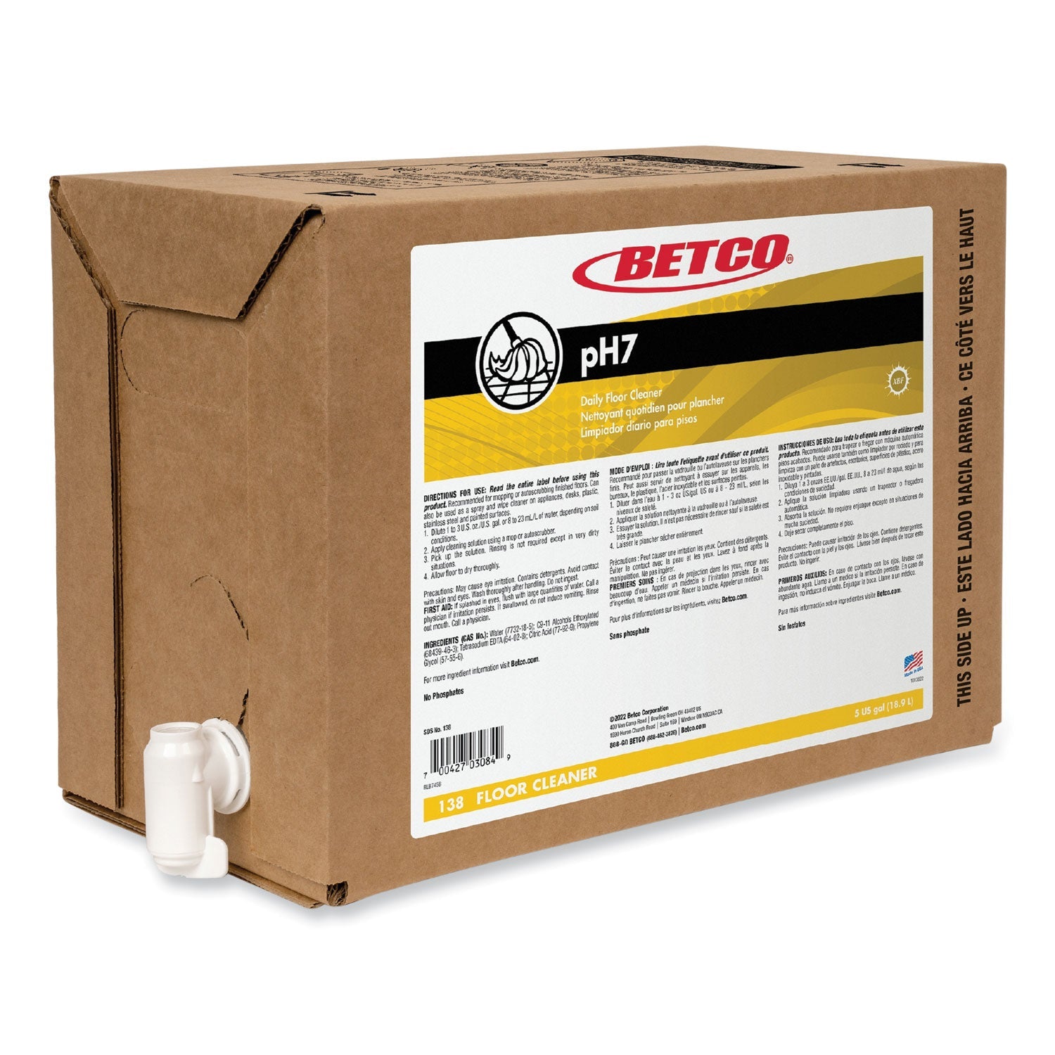 pH7 Floor Cleaner | Betco® Lemon | 5gal Bag-in-Bx