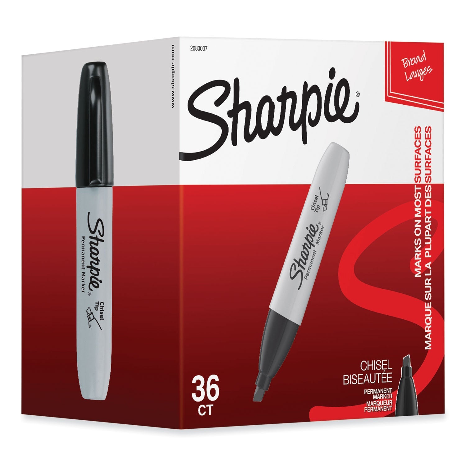 Sharpie® Chisel Tip Permanent Marker, Broad Chisel Tip, Black, 36/pack