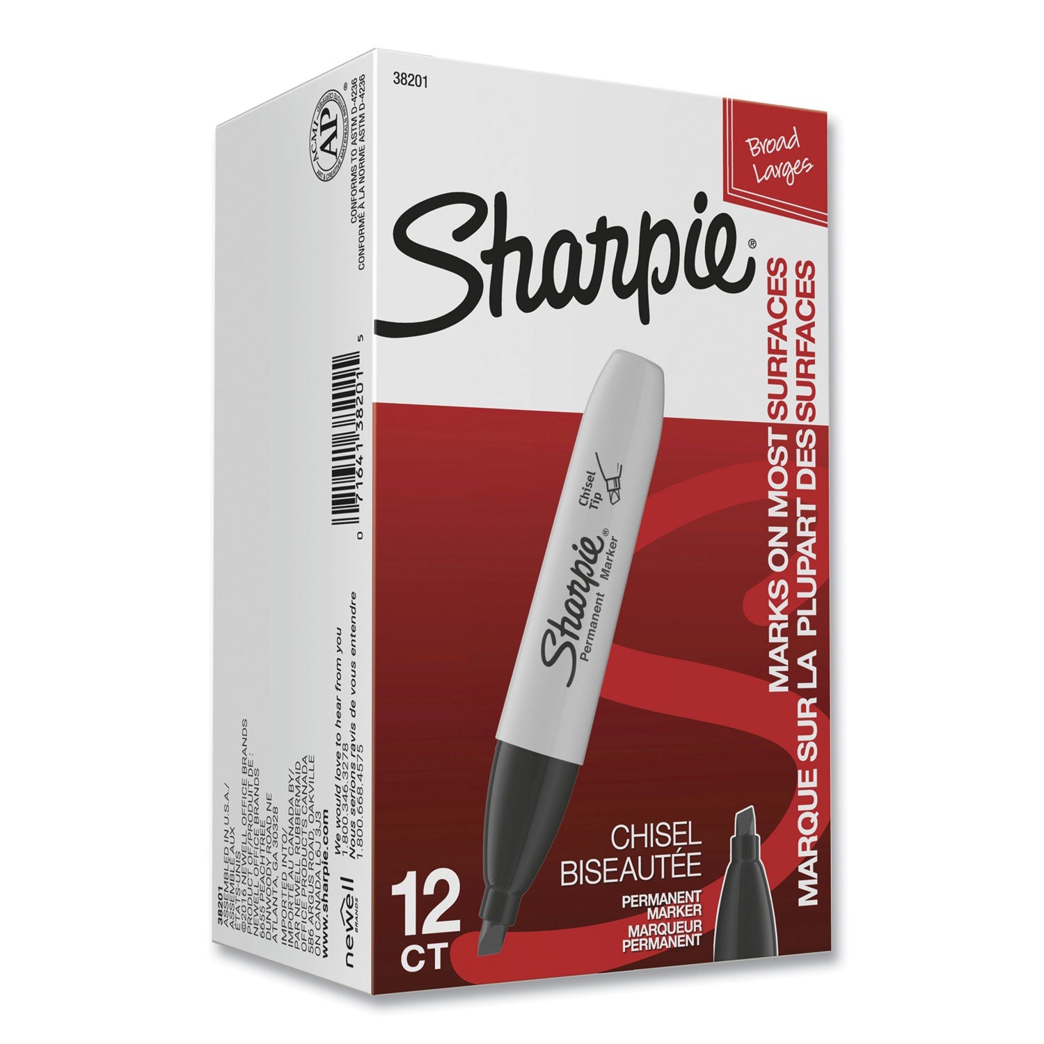 Sharpie® Chisel Tip Permanent Marker, Medium Chisel Tip, Black, Dozen
