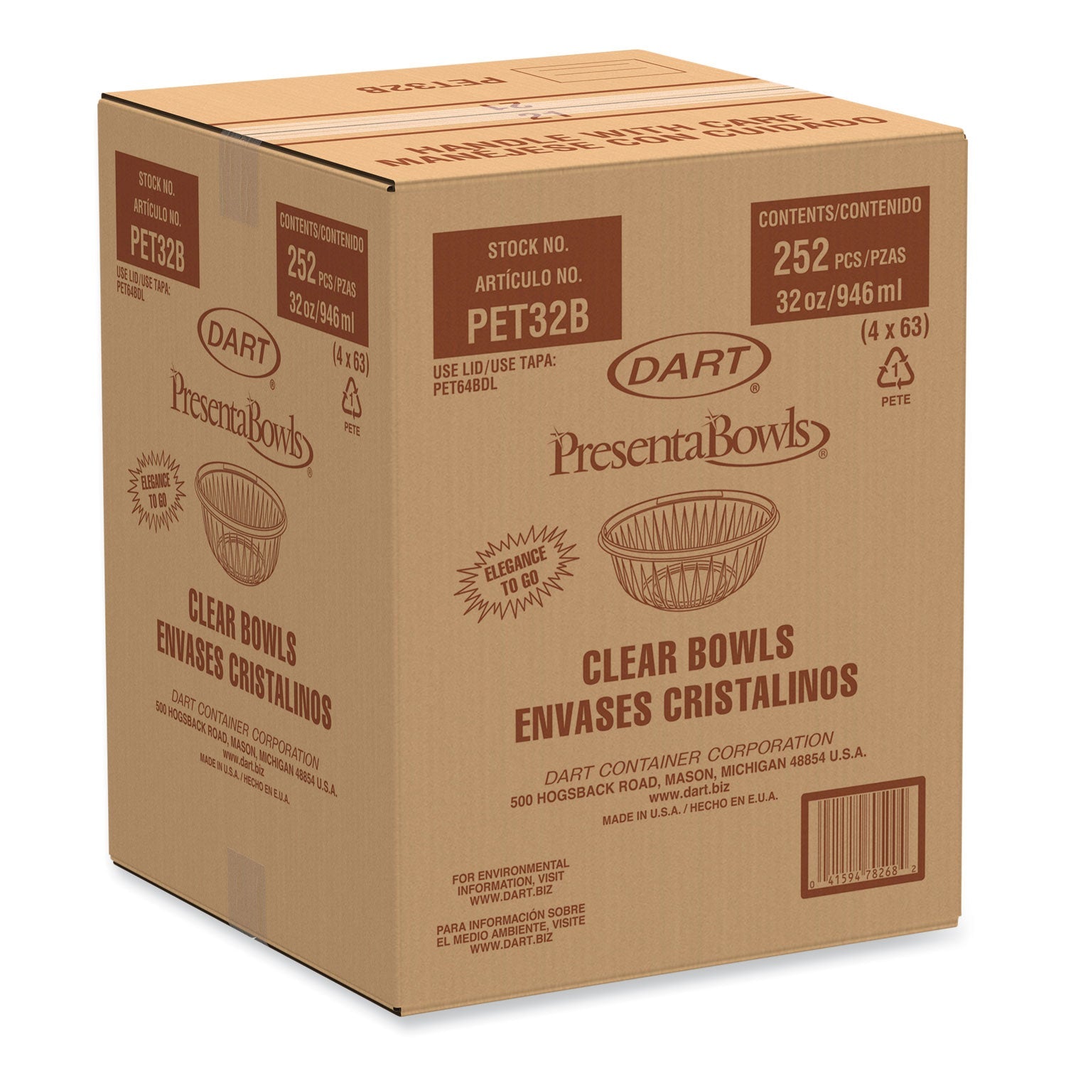 Dart® PresentaBowls Clear Bowls, 32 oz, Plastic, 63/Bag, 4 Bags/Carton, 252 Bowls/Carton - Bloom Skins
