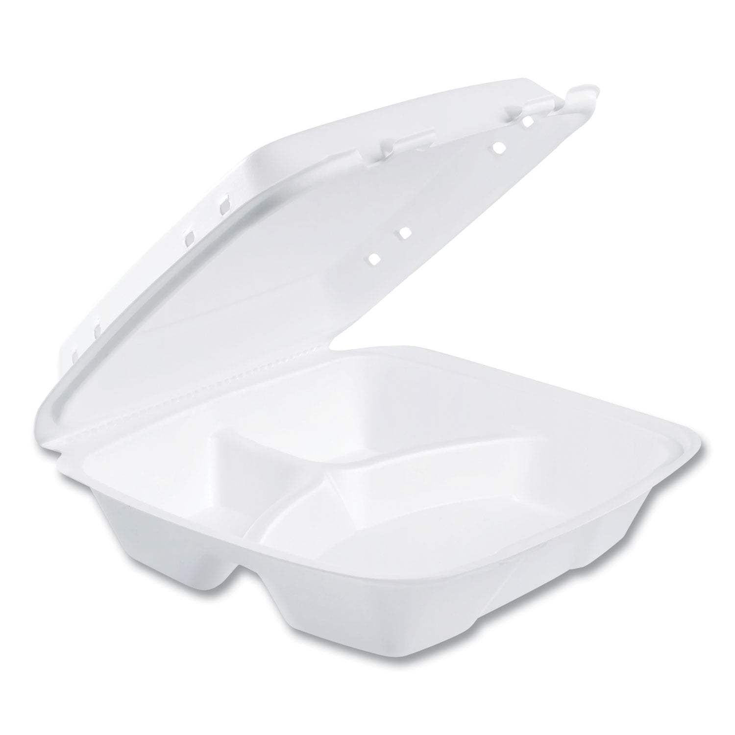 Dart® Insulated Foam Hinged Lid Containers, 3 Compartments, 9.01 x 9.4 x 3.1, White, 200/Carton - Bloom Skins