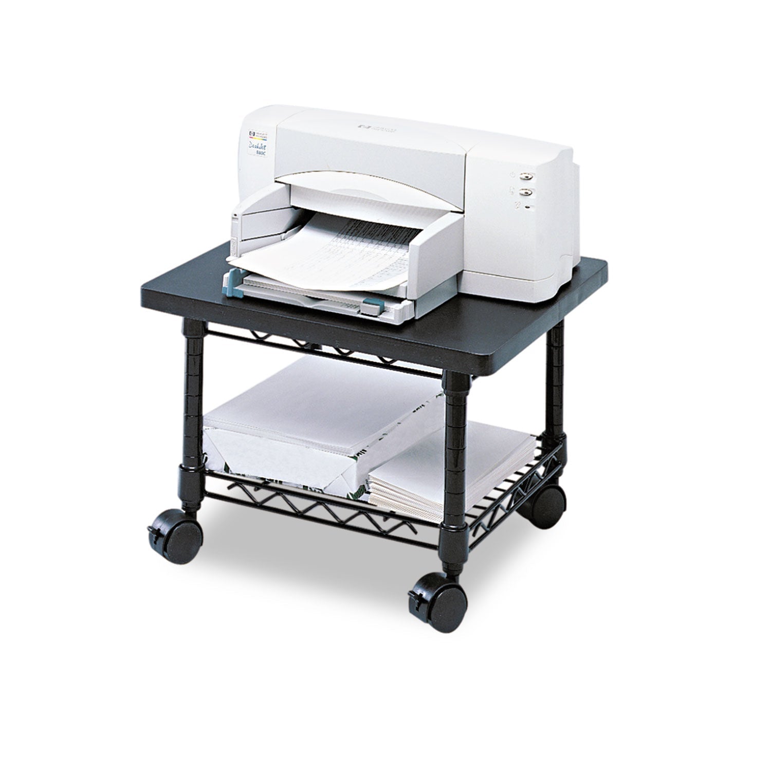 Safco® Underdesk Printer/Fax Stand, Engineered Wood, 2 Shelves, 19" x 16" x 13.5", Black