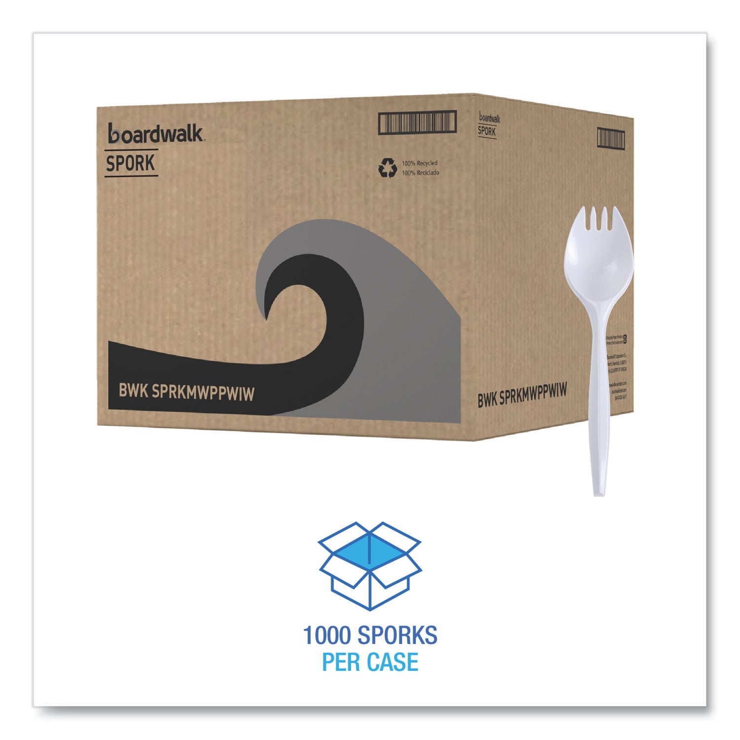 Boardwalk® Mediumweight Wrapped Polypropylene Cutlery, Spork, Plastic, White, 1,000/Carton