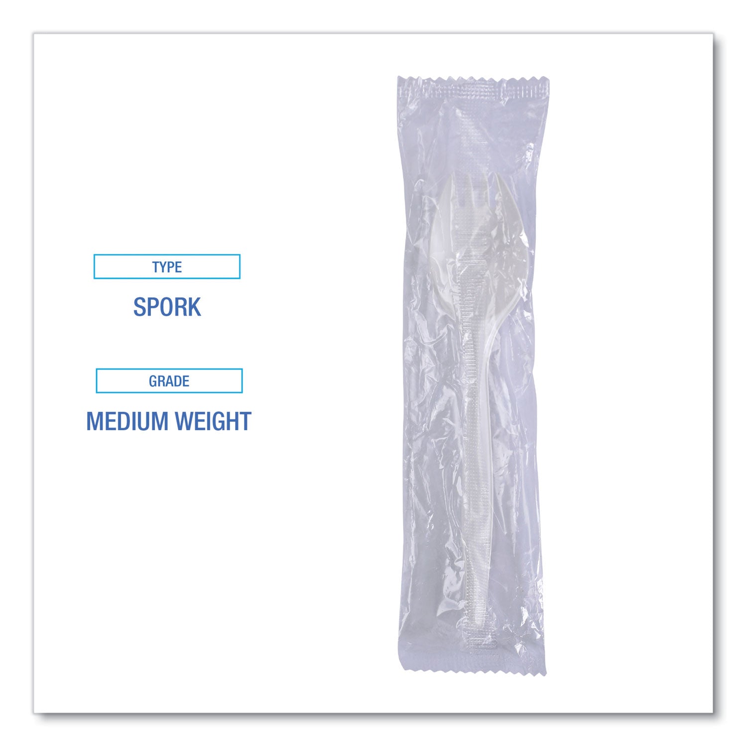 Boardwalk® Mediumweight Wrapped Polypropylene Cutlery, Spork, Plastic, White, 1,000/Carton