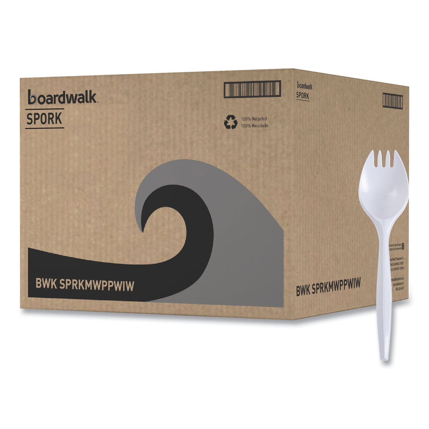 Boardwalk® Mediumweight Wrapped Polypropylene Cutlery, Spork, Plastic, White, 1,000/Carton