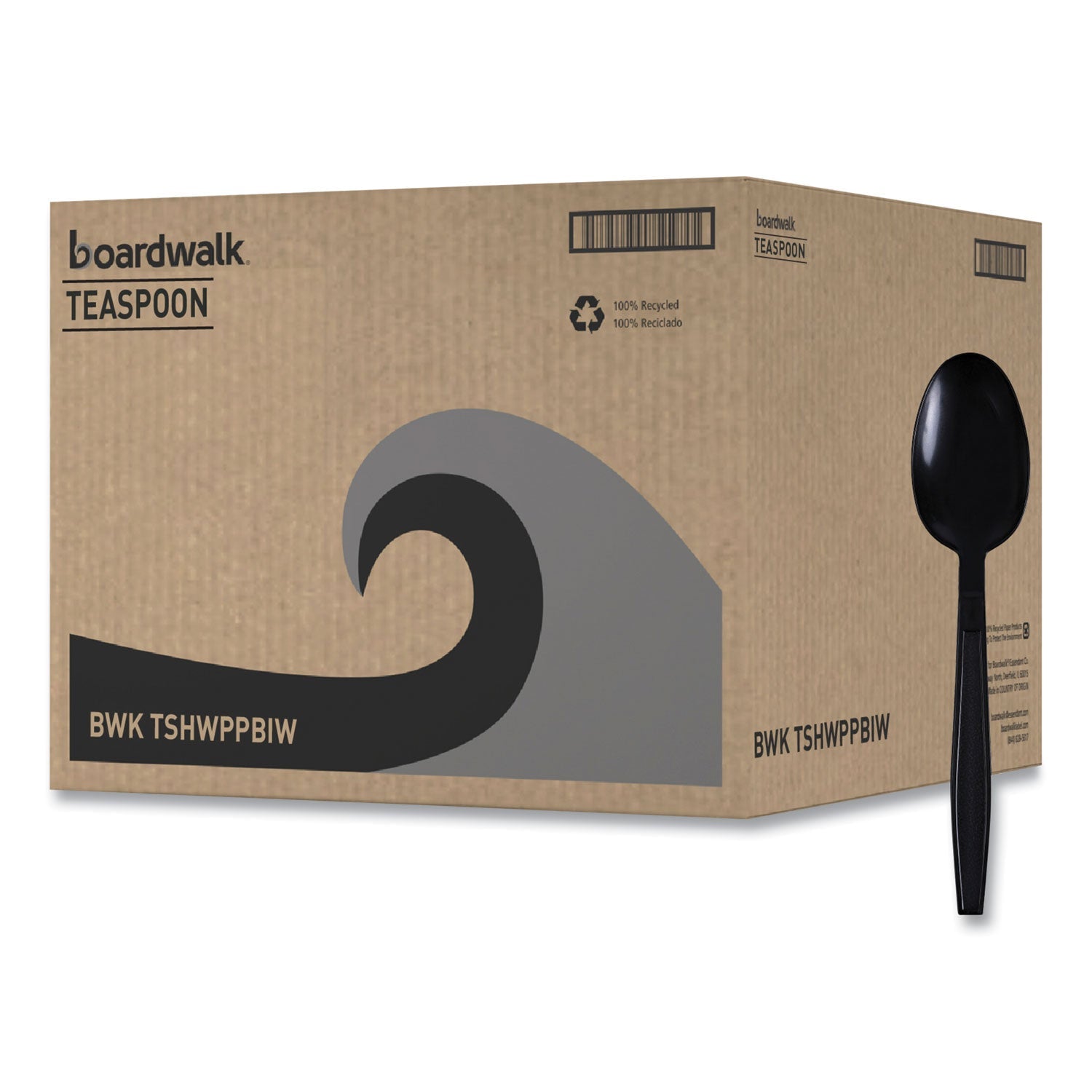 Boardwalk® Heavyweight Wrapped Polypropylene Cutlery, Spoon, Plastic, Black, 1,000/Carton