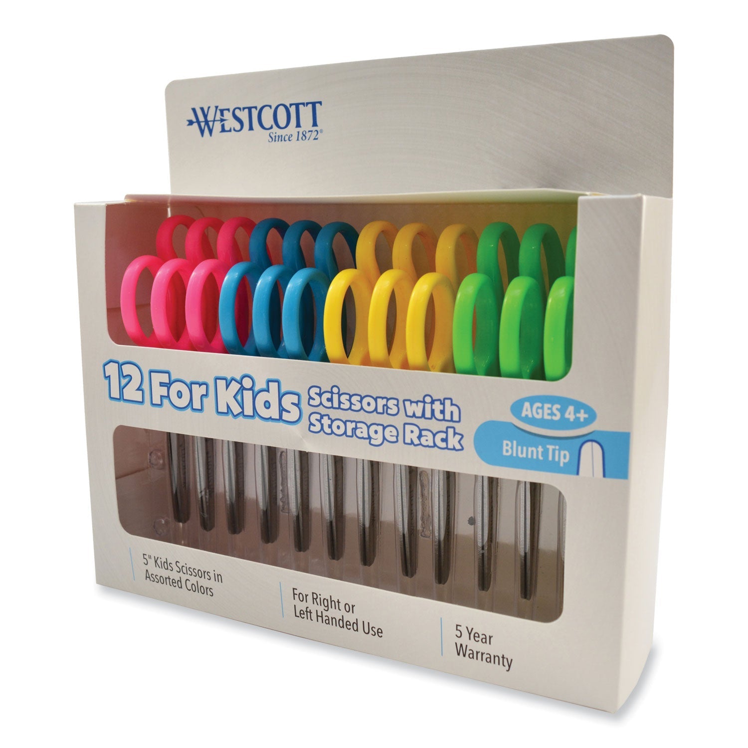 Westcott® For Kids Scissors Teacher's Pack, Rounded Tip, 5" Long, 1.75" Cut Length, Straight Assorted Color Handles, 12/Pack