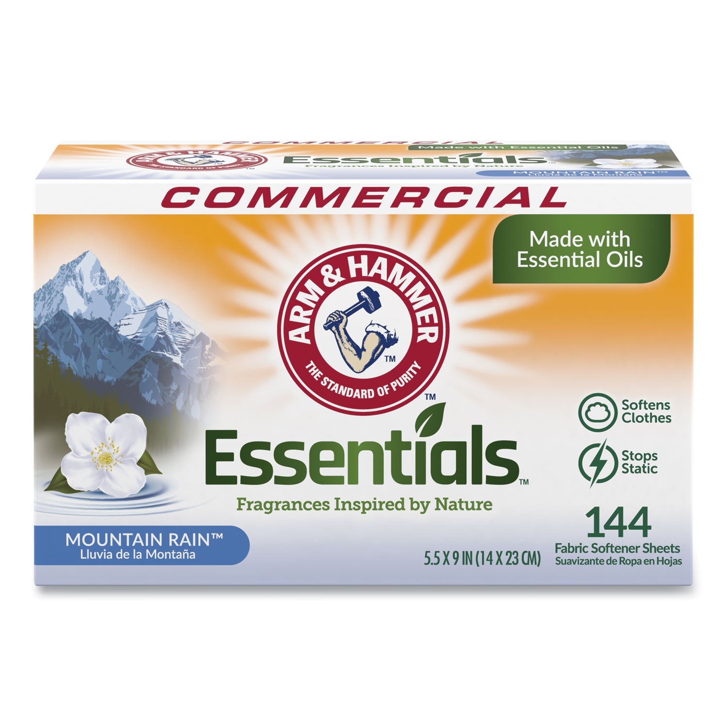 Arm & Hammer™ Essentials Dryer Sheets, Mountain Rain, 144 Sheets/box