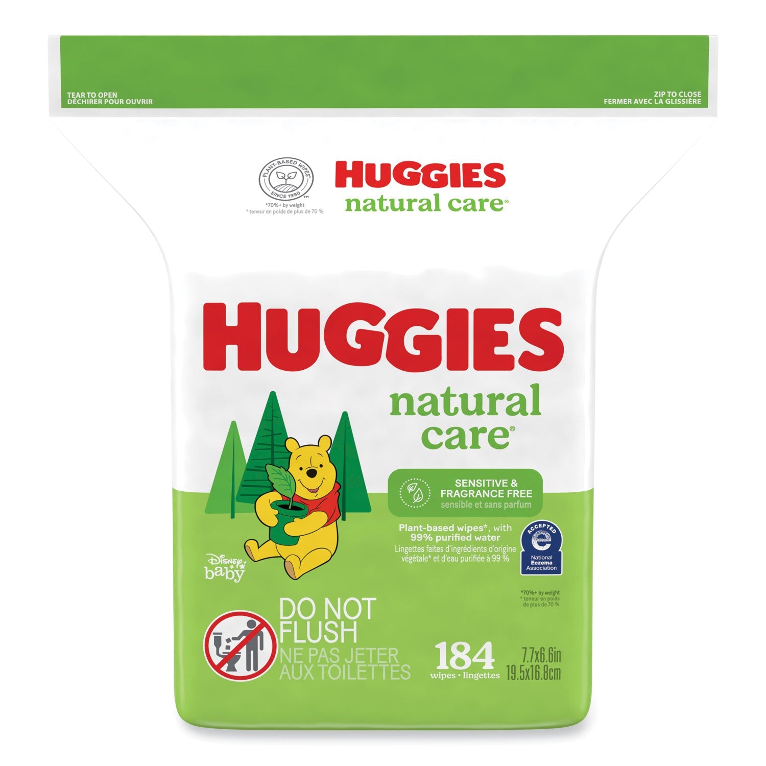 Huggies® Natural Care Sensitive Baby Wipes, 1-Ply, 3.88 x 6.6, Unscented, White, 184/Pack, 3 Packs/Carton