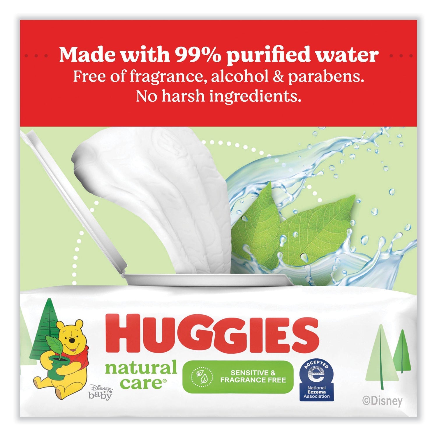 Huggies® Natural Care Sensitive Baby Wipes, 1-Ply, 3.88 x 6.6, Unscented, White, 184/Pack, 3 Packs/Carton