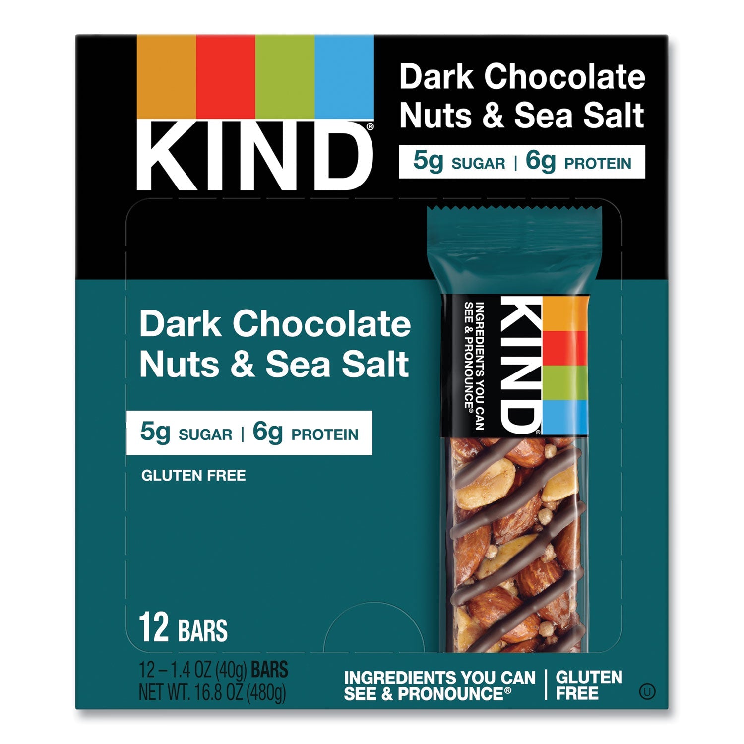 KIND Nuts And Spices Bar, Dark Chocolate Nuts And Sea Salt, 1.4 Oz, 12/box