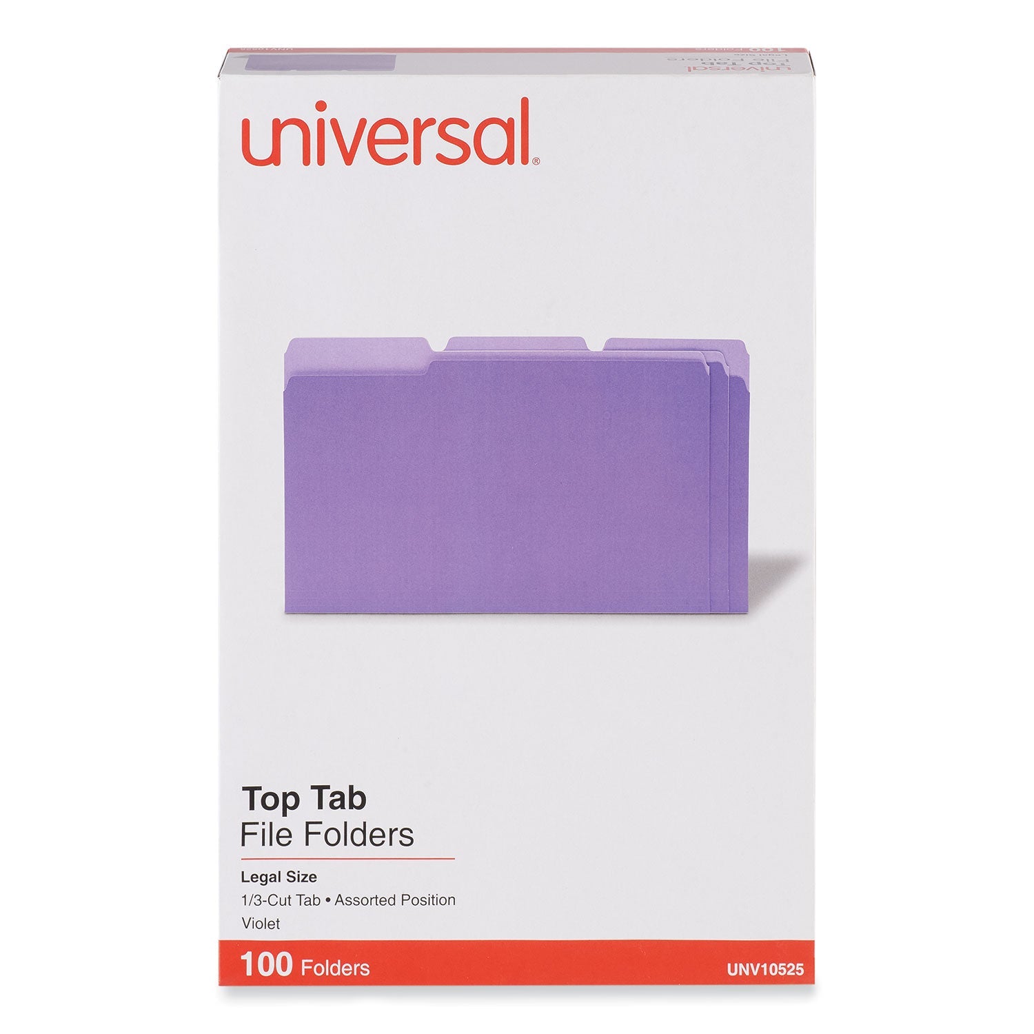 Universal® Deluxe Colored Top Tab File Folders, 1/3-Cut Tabs: Assorted, Legal Size, Violet/Light Violet, 100/Box