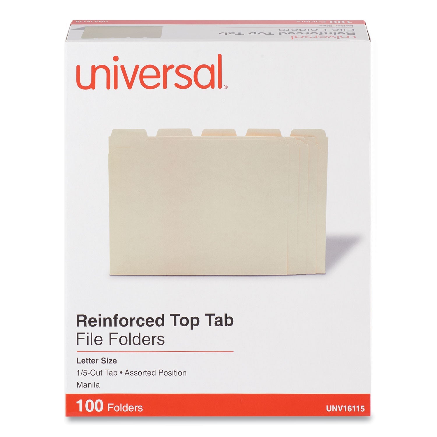 Universal® Double-Ply Top Tab Manila File Folders, 1/5-Cut Tabs: Assorted, Letter Size, 0.75" Expansion, Manila, 100/Box - Bloom Skins