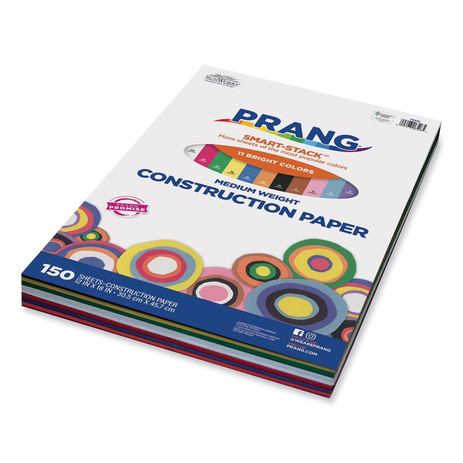 Prang® SunWorks Construction Paper Smart-Stack, 50 lb Text Weight, 12 x 18, Assorted, 150/Pack