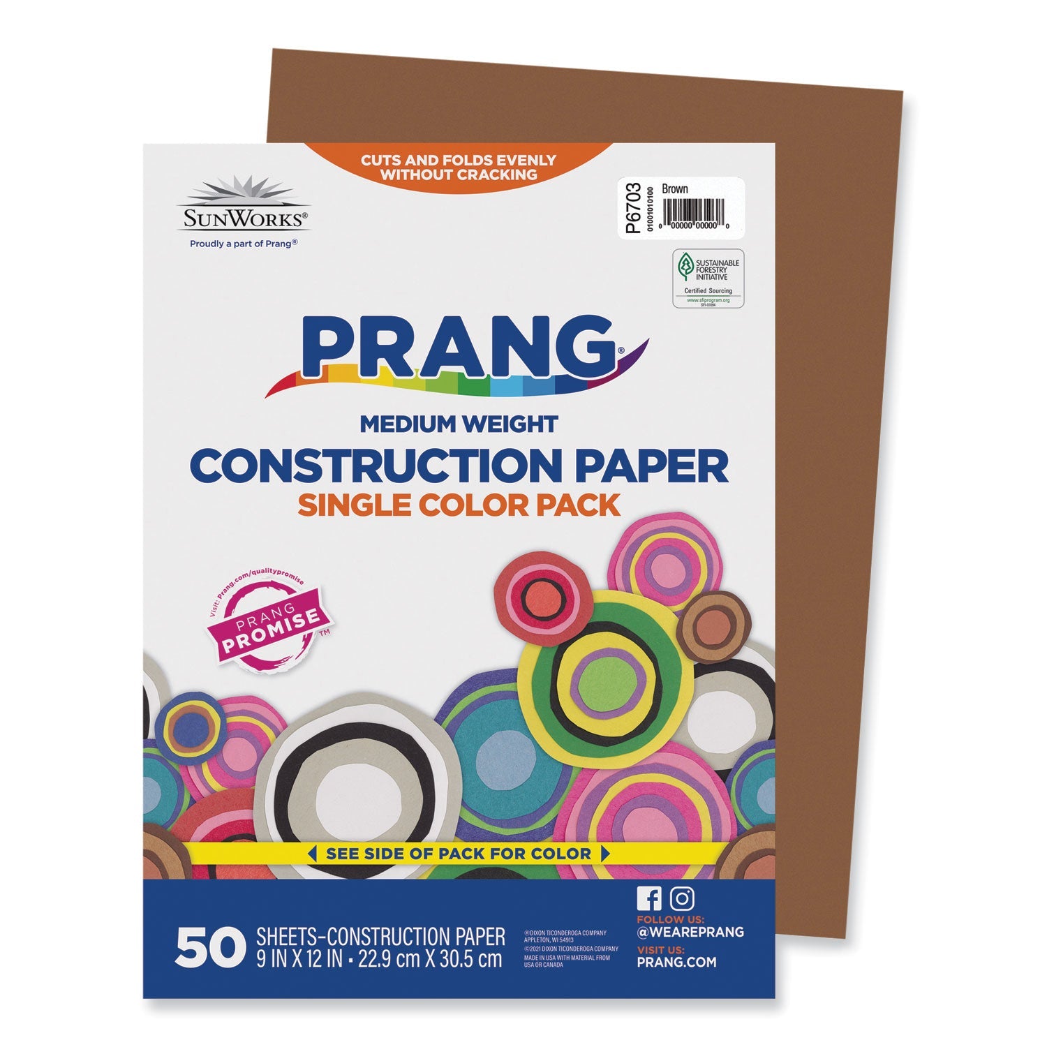 Prang® SunWorks Construction Paper, 58 lb Text Weight, 9 x 12, Brown, 50/Pack