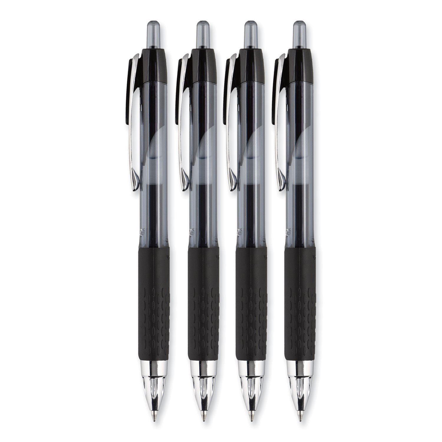 uniball® Signo 207 Gel Pen, Retractable, Medium 0.7 mm, Black Ink, Smoke/Black Barrel, 4/Pack