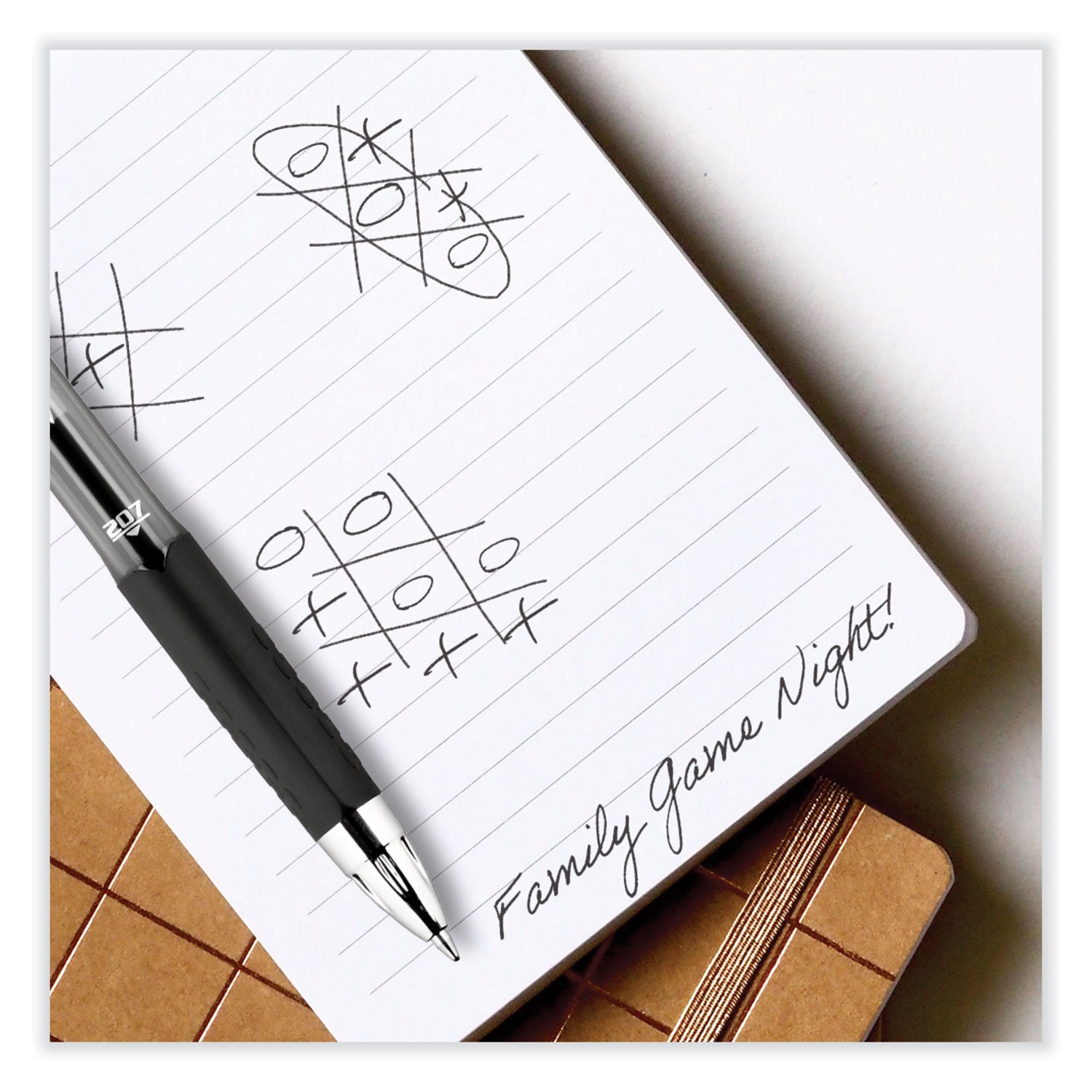 uniball® Signo 207 Gel Pen, Retractable, Medium 0.7 mm, Black Ink, Smoke/Black Barrel, 4/Pack