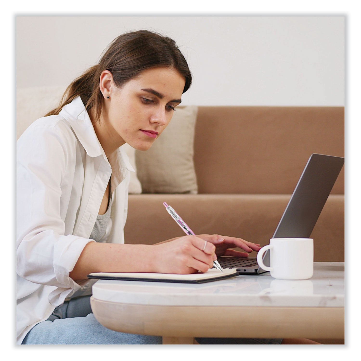 uniball® Signo 207 Breast Cancer Awareness Gel Pen, Retractable, Medium 0.7 mm, Black Ink, Translucent Pink/White Barrel, 2/Pack