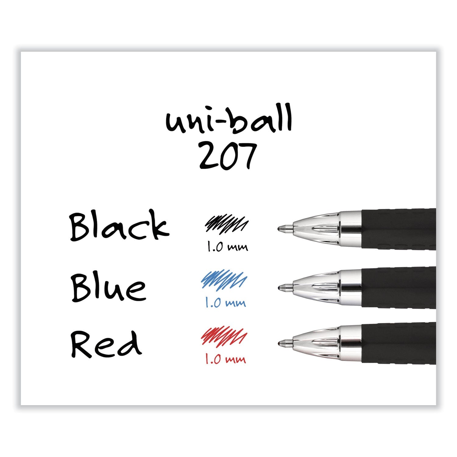 uniball® Signo 207 Gel Pen, Retractable, Bold 1 mm, Blue Ink, Smoke/Black/Blue Barrel, Dozen